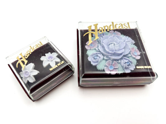 Vintage Handcast Floral Brooch & Earrings Set Pastel Resin Boxed Gift Set