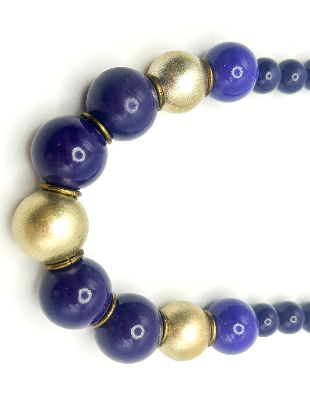 Vintage Purple & Matte Gold Tone Graduated Bead Necklace – 21”