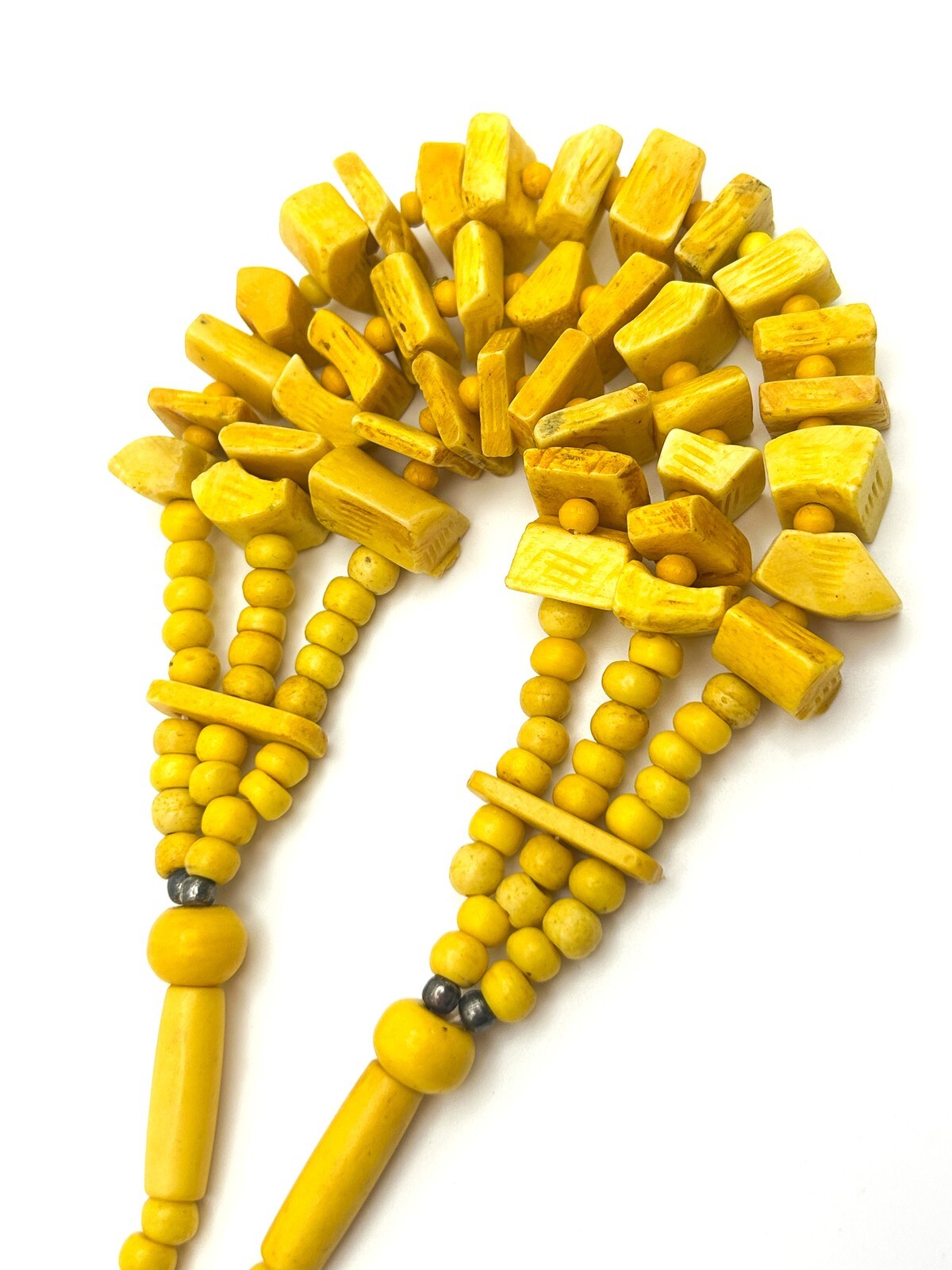 Vintage Bright Yellow Triple-Strand Organic Material Bib Necklace