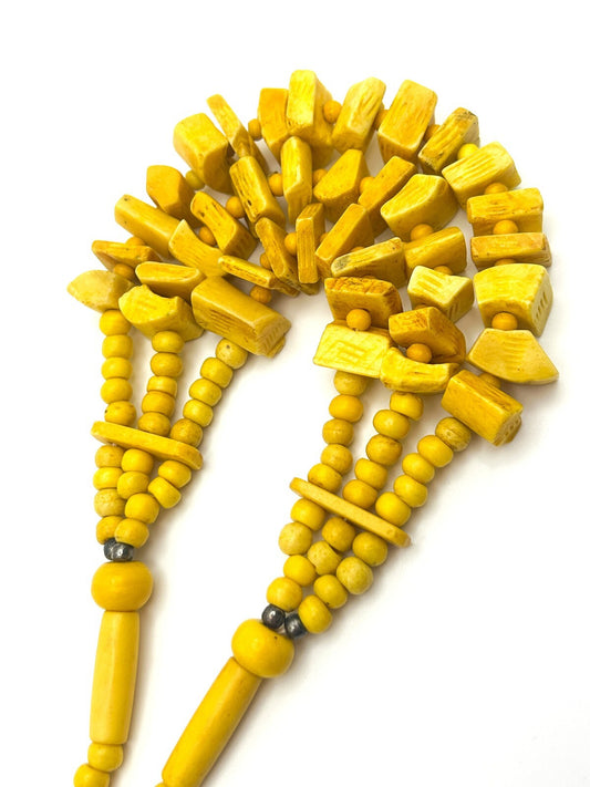 Vintage Bright Yellow Triple-Strand Organic Material Bib Necklace