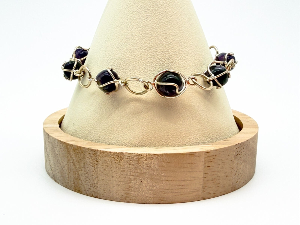 Amethyst Necklace & Bracelet Set Wire Wrapped Purple Gemstone Chain 20.5”