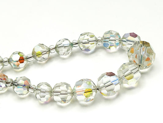 Aurora Borealis Crystal Glass Bead Necklace with Faceted Round Beads