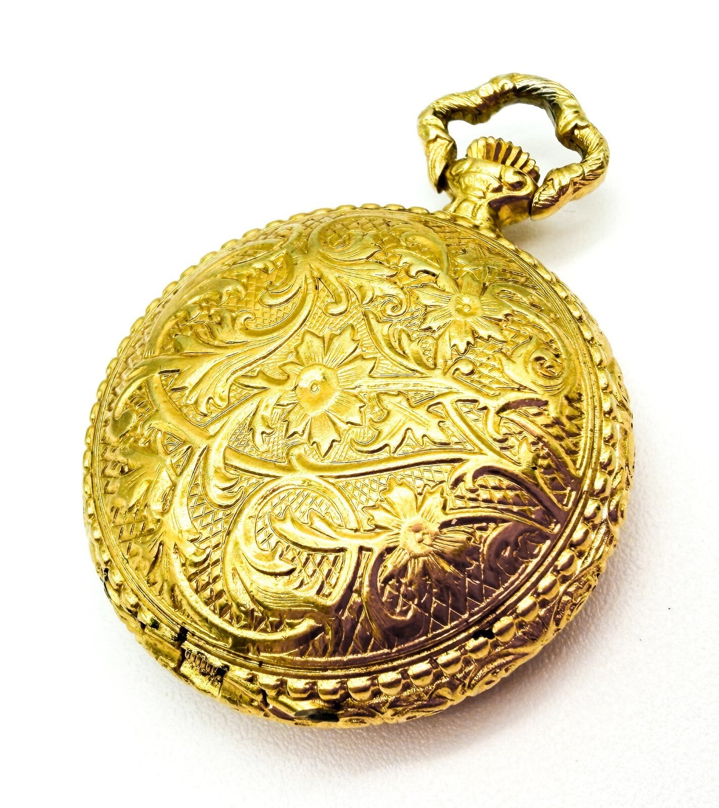W&S Gold Tone Engraved Hunter-Style Pocket Watch Pendant Charm