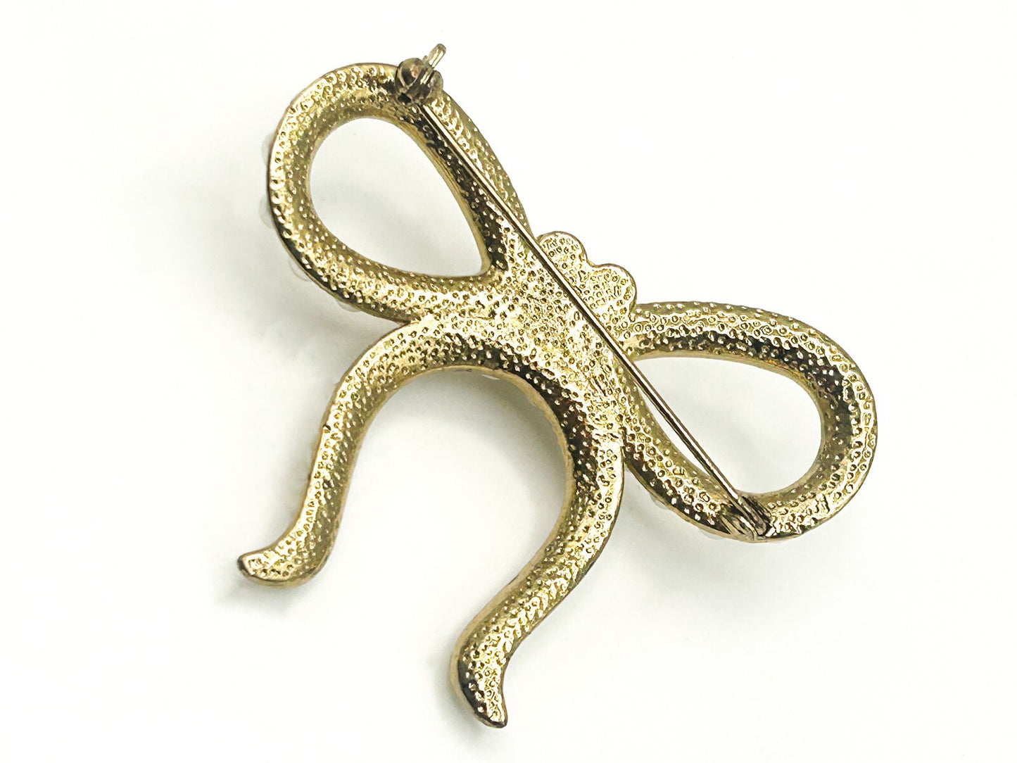 Vintage Faux Pearl Gold Tone Bow Brooch – 6cm