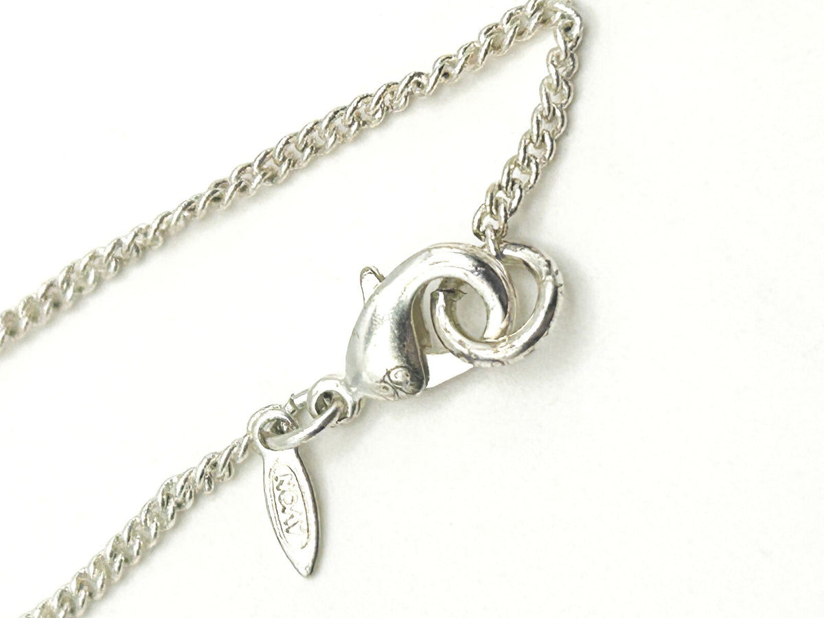 Avon Silver Tone Glass Cluster Drop Necklace with Tassel Detail