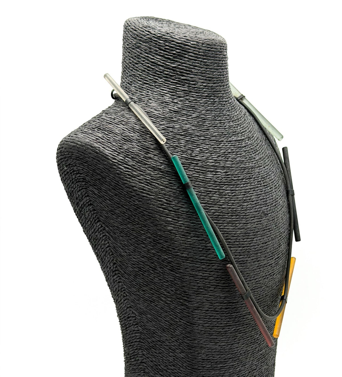 Retro Abstract Glass Bar Necklace Black Cord Modernist Style Minimalist Artisan