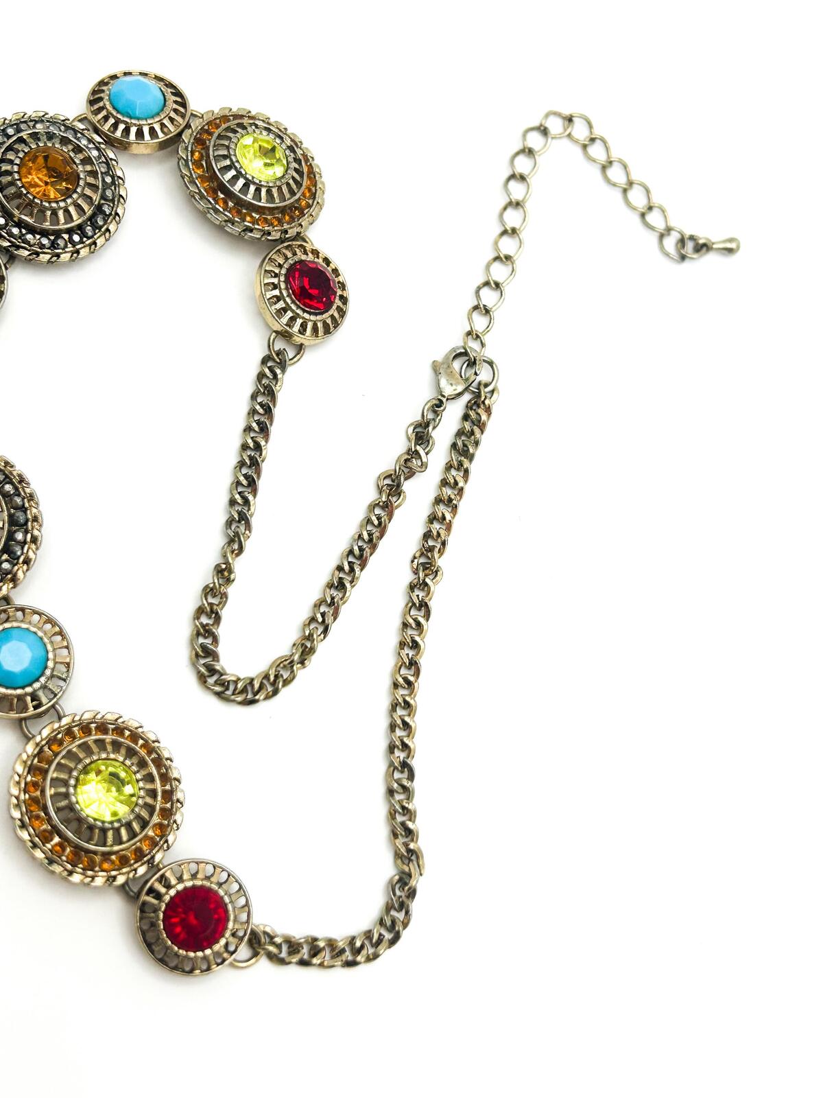Vintage Boho Ornate Articulated Gold Tone Rhinestone Coin-disc Y Necklace