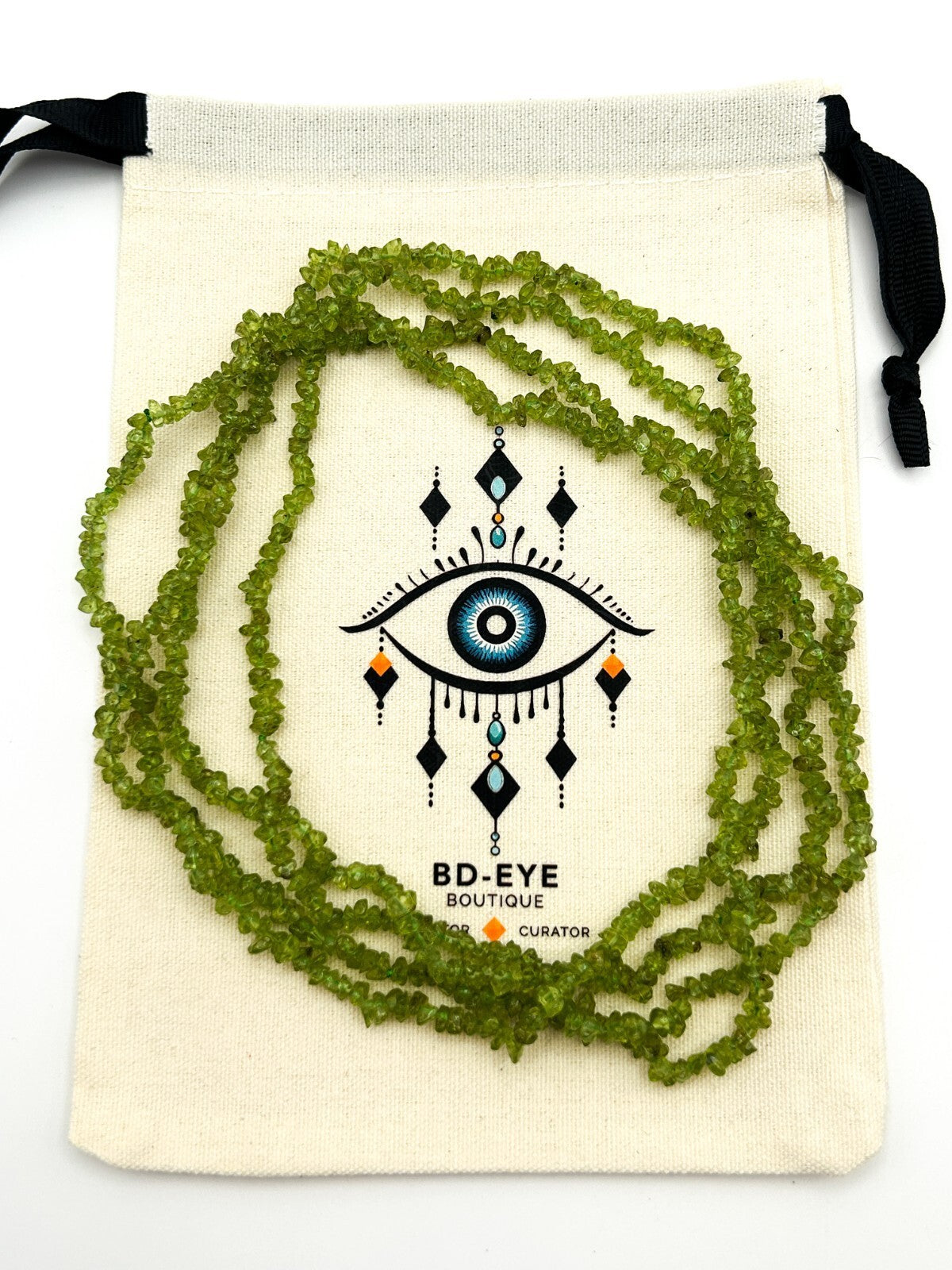 Long Layering Necklace Green Chip Beads Flapper Boho Continuous Strand
