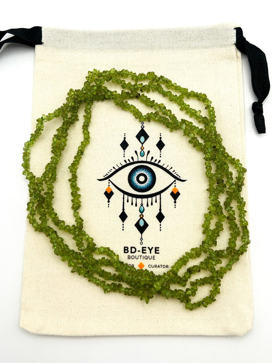 Long Layering Necklace Green Chip Beads Flapper Boho Continuous Strand