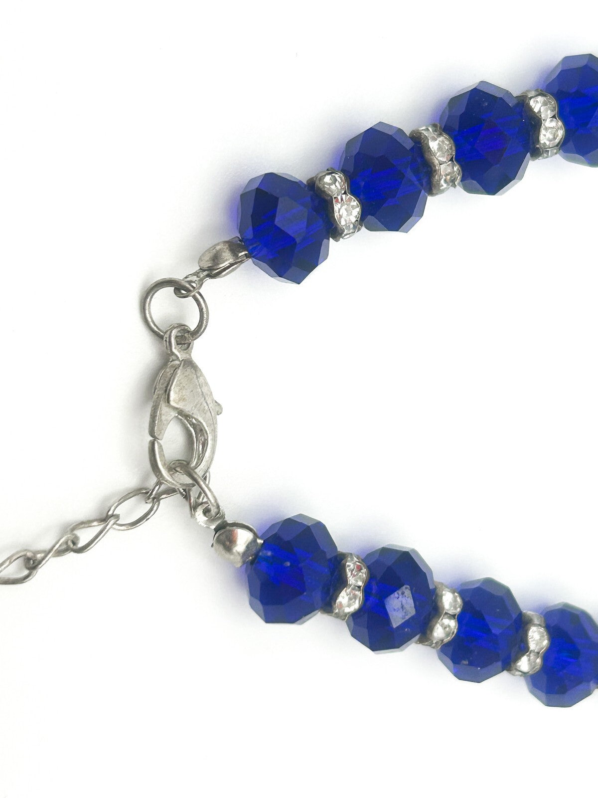Cobolt Blue Faceted Glass Necklace with Rhinestone Rodelles - Bright Bold