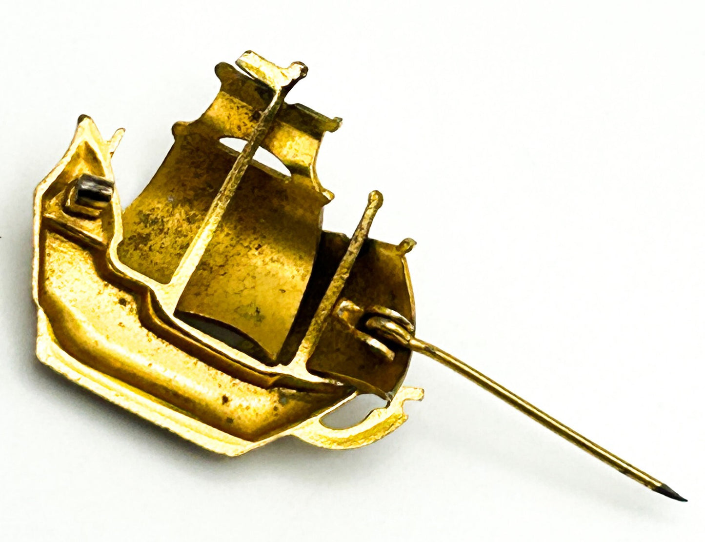 Damascene Ship Brooch Vintage Gold Tone Spanish Toledo Style Sailing Boat Pin
