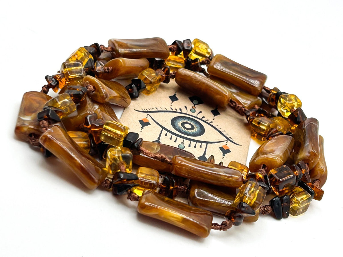 Vintage Toffee Swirl Long Bead Necklace – 46in / 51g