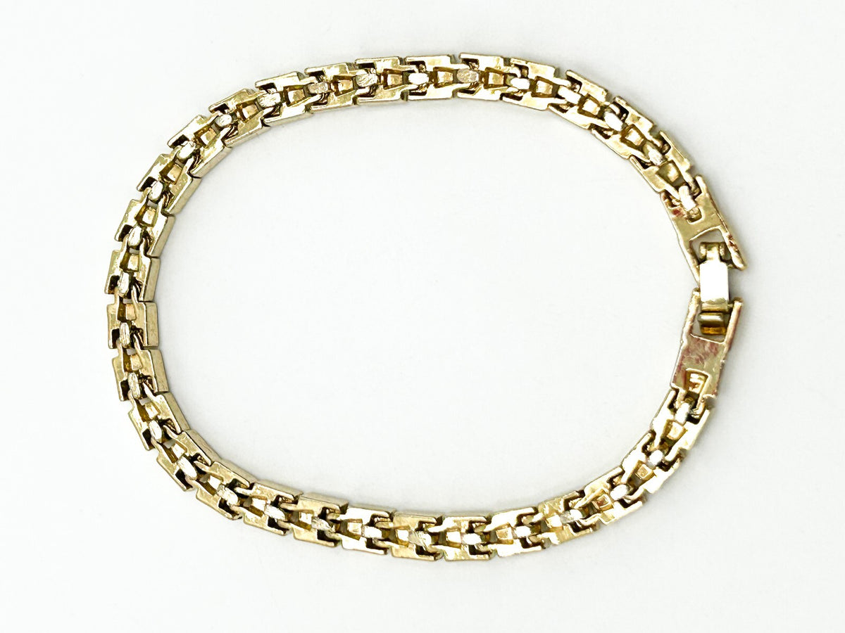Gold Tone Tennis Bracelet Square Rhinestone Crystal Articulated Link 7.5”