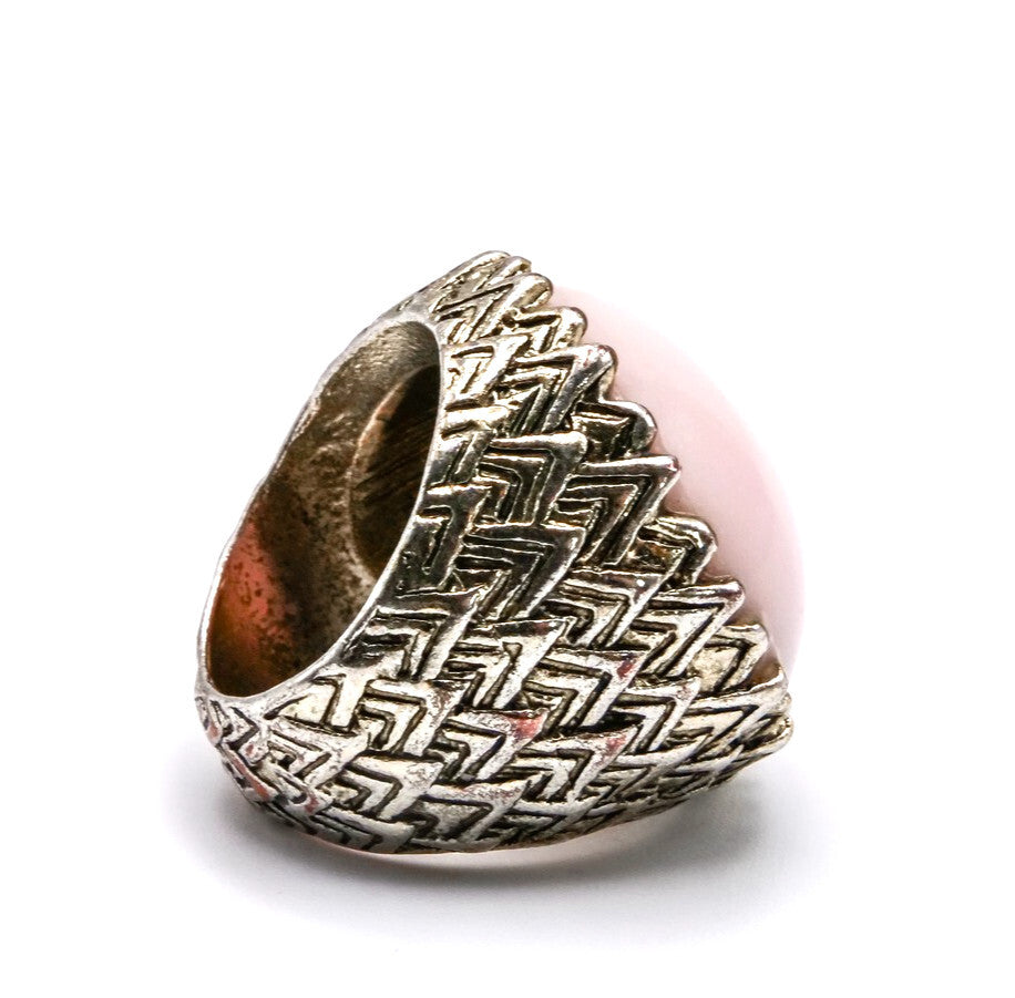 1960s Pink Lucite Cabochon Silver Tone Statement Ring Vintage