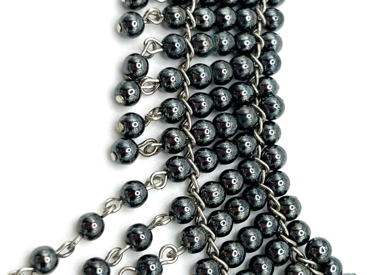 Gunmetal Glass Faux Pearl Tassel Choker Necklace – 34g