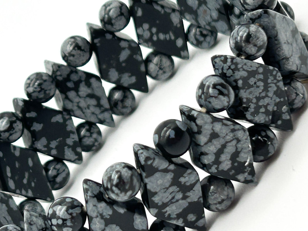 Snowflake Obsidian Stretch Bracelet with Diamond Beads
