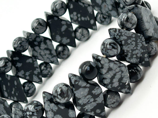 Snowflake Obsidian Stretch Bracelet with Diamond Beads