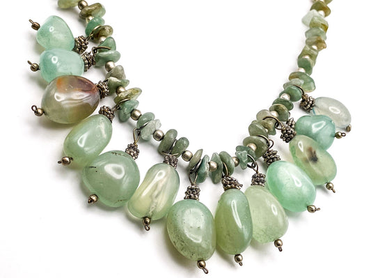 Aventurine Nugget and Chip Necklace, 203g, 23" Gemstone Light Green Boho