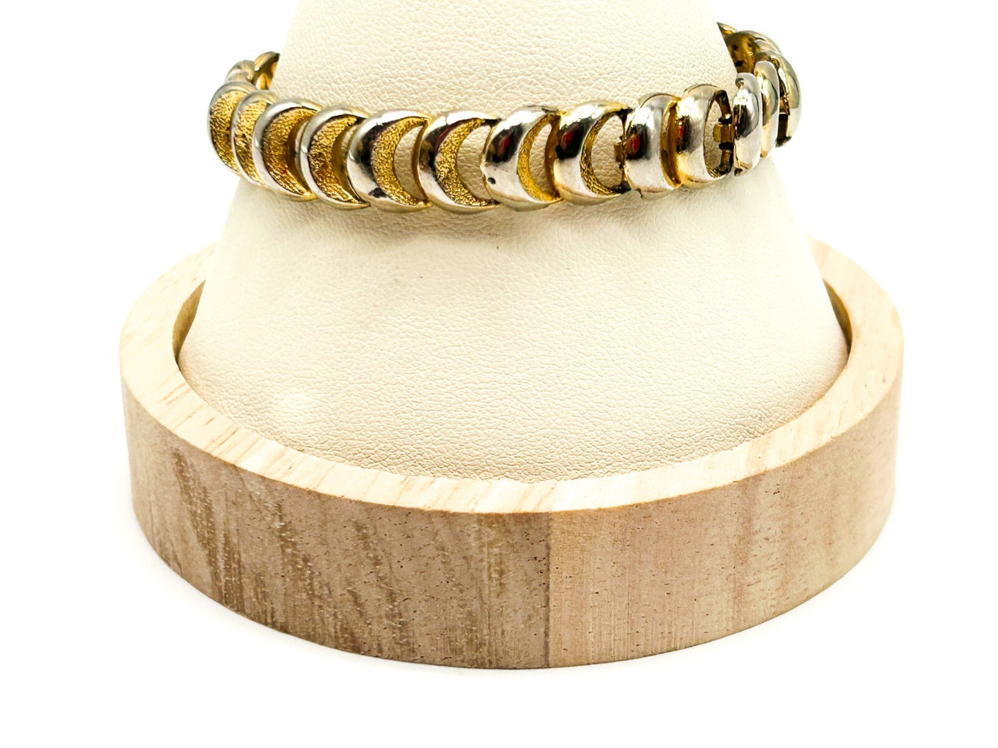 Vintage Gold Tone Semi Circle Crescent Moon Link Bracelet Articulated Bracelet
