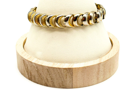 Vintage Gold Tone Semi Circle Crescent Moon Link Bracelet Articulated Bracelet