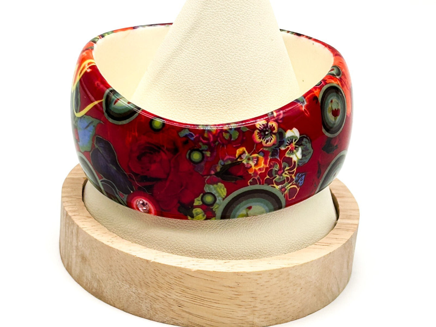 Desigual Floral Acrylic Bangle Red Orange Rhinestone Wavy Statement Bracelet