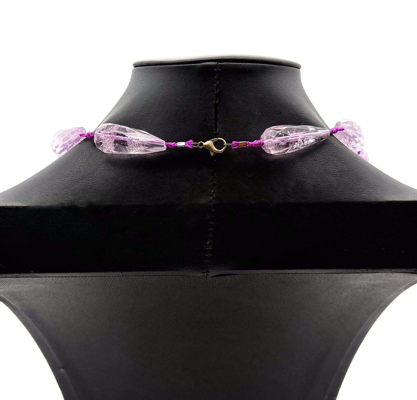 Amethyst Teardrop Necklace Faceted Beads Hand Knotted 18” Statement - Purple