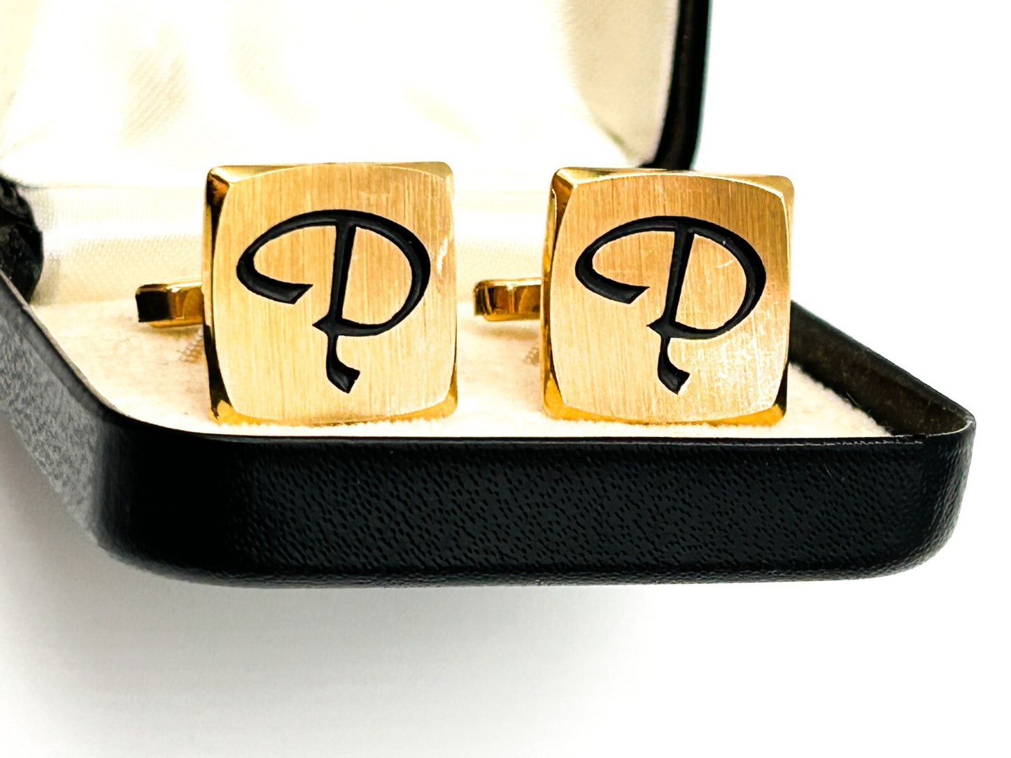 Vintage Carlton Gold Tone Initial P Cufflinks Boxed - Mens Formal Wear