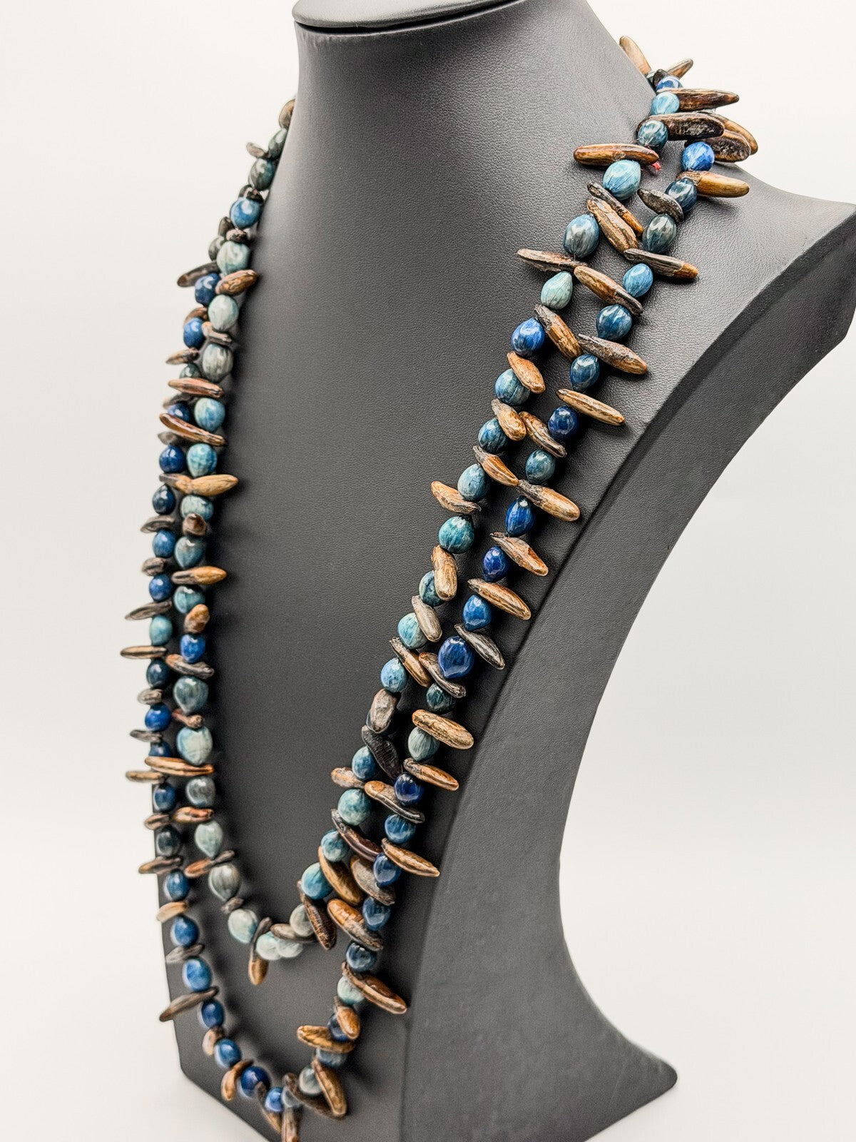 Blue & Brown Dyed Seed Long Boho Necklace