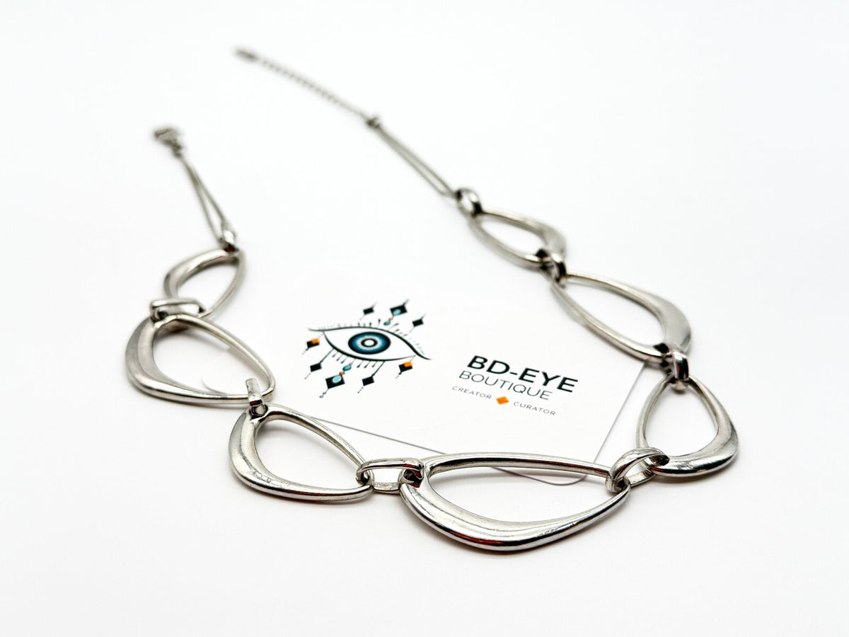 Next Silver Tone Abstract Oval Link Statement Necklace 18” Retro