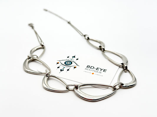 Next Silver Tone Abstract Oval Link Statement Necklace 18” Retro