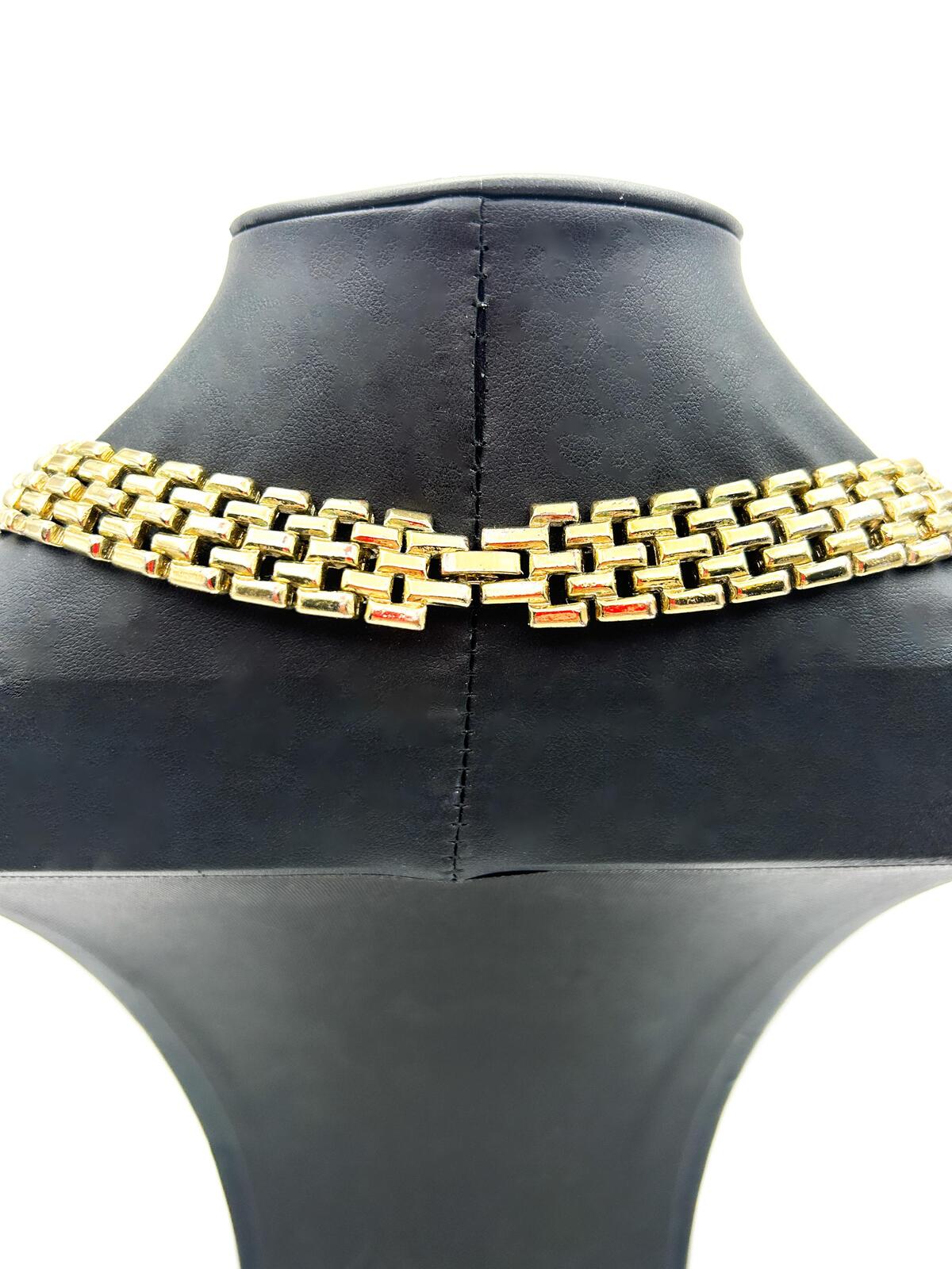 Chunky Vintage Gold Tone Basket Weave Chain Collar Necklace 17.5”