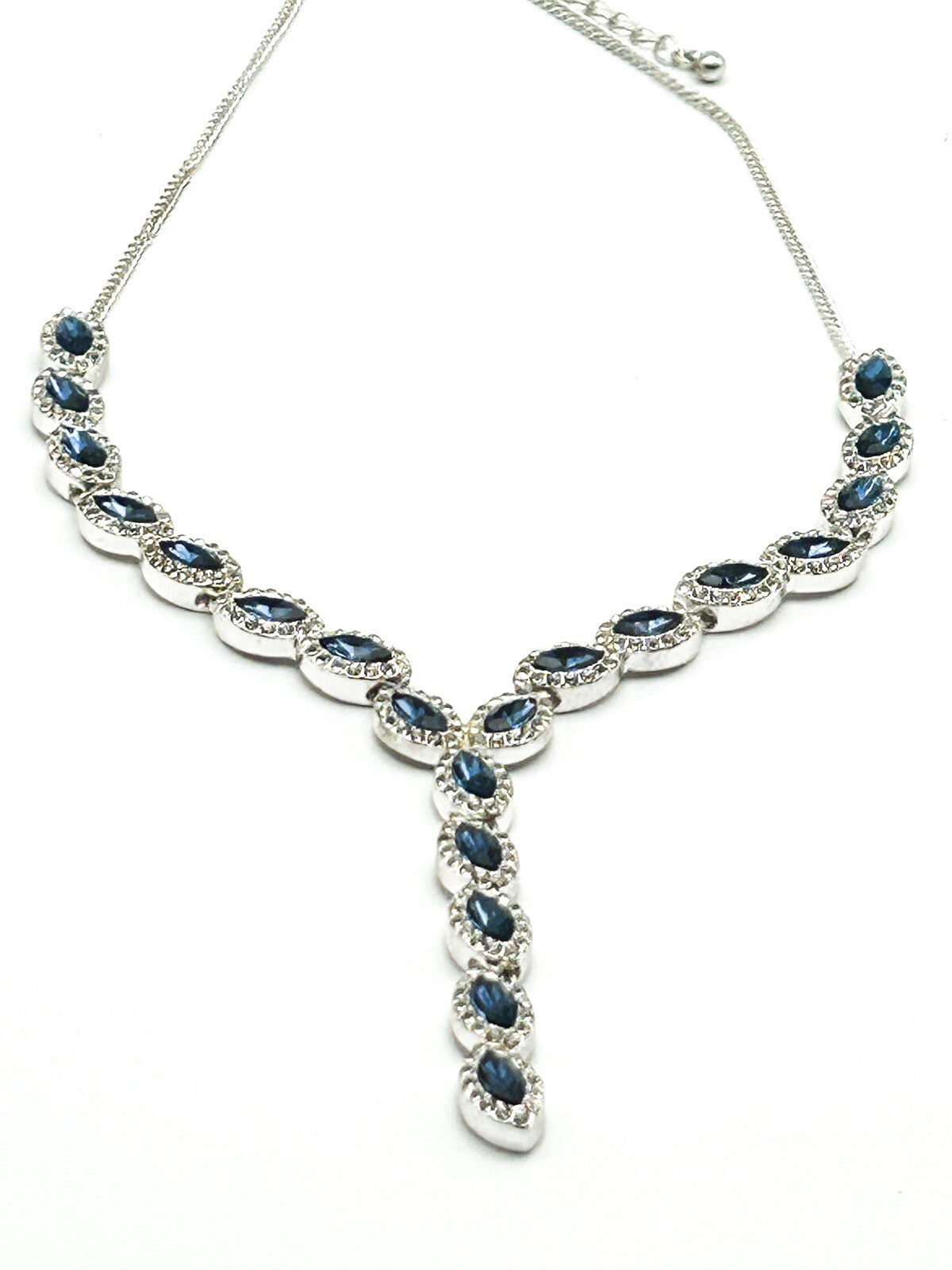 Jon Richard Blue Marquise Y Necklace Silver Tone Rhinestone Drop Evening Sparkle