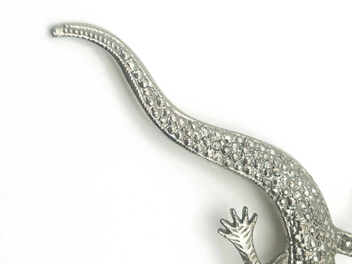 Vintage Silver-Tone Pavé Lizard Brooch - Animal Pin