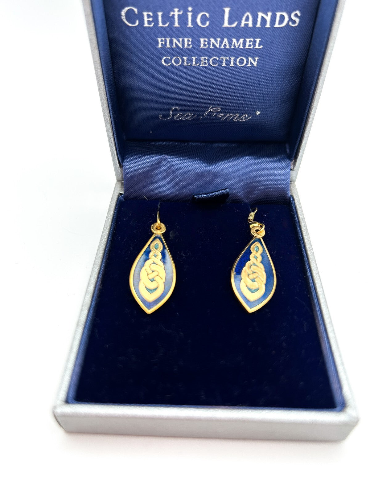 VTG Celtic Lands Sea Gems Collection Blue Enamel & Gold-Plated Teardrop Earrings