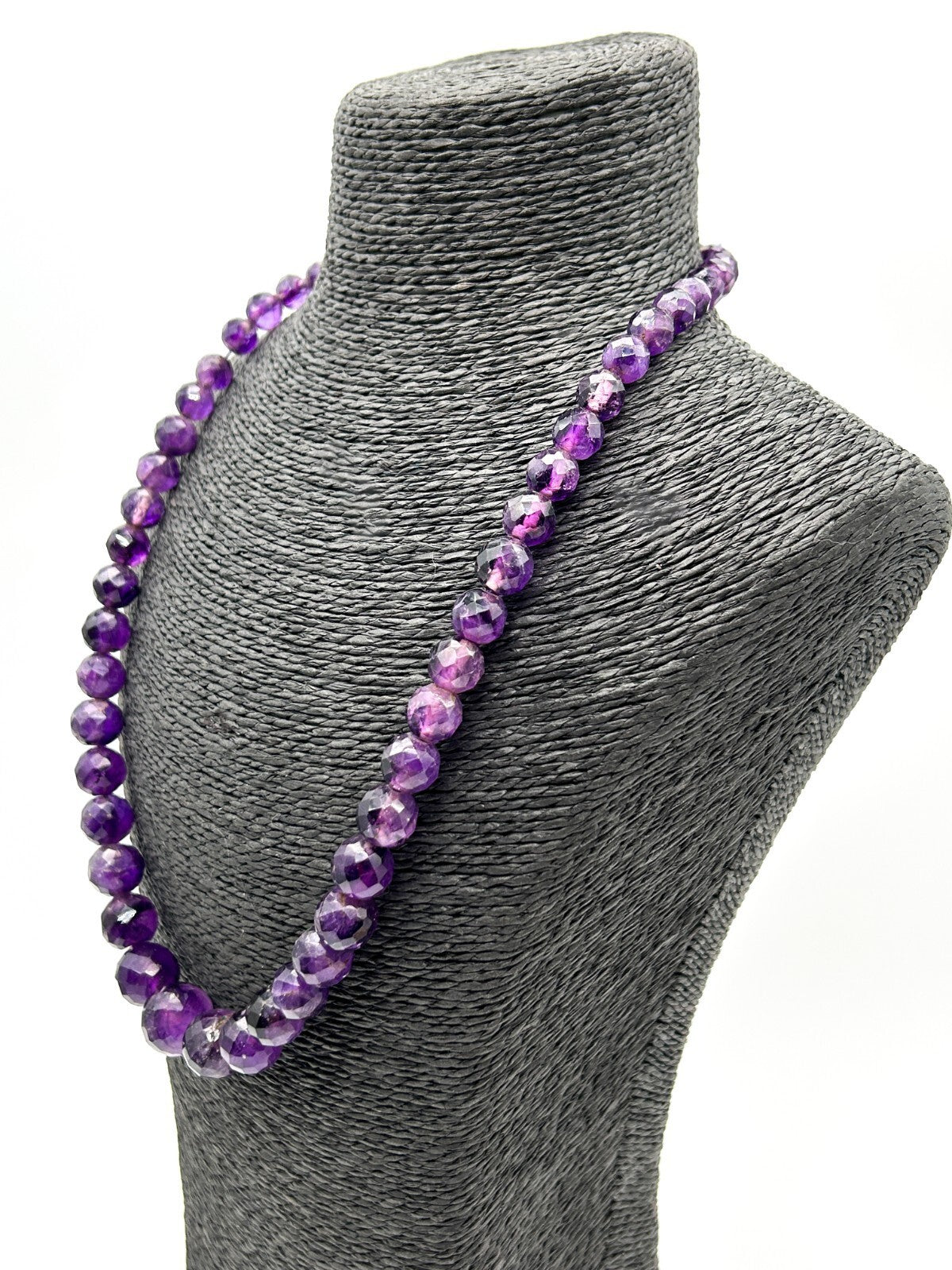 Vintage Graduated Faceted Amethyst Bead Necklace – Purple Gemstone Strand 23.5”