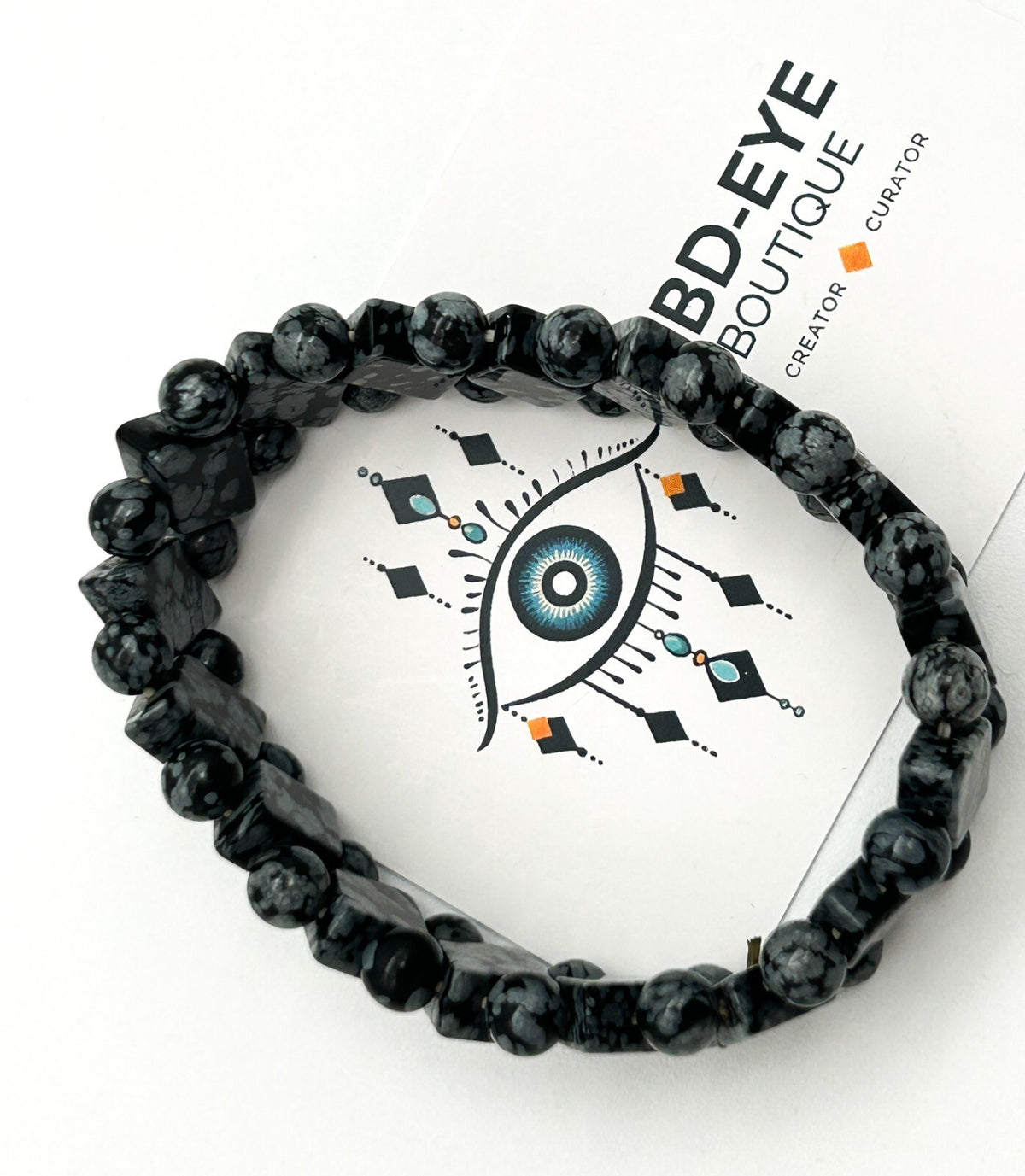 Snowflake Obsidian Stretch Bracelet with Diamond Beads