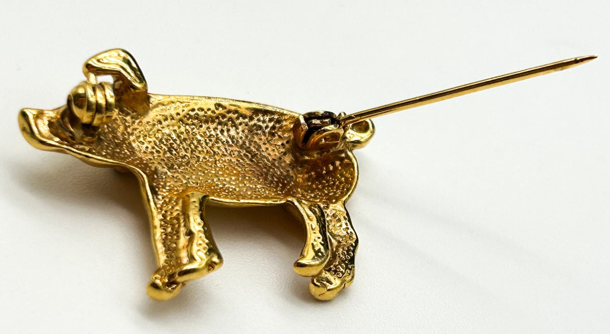 Cute Pig Brooch Gold Tone Figural Animal Pin Vintage
