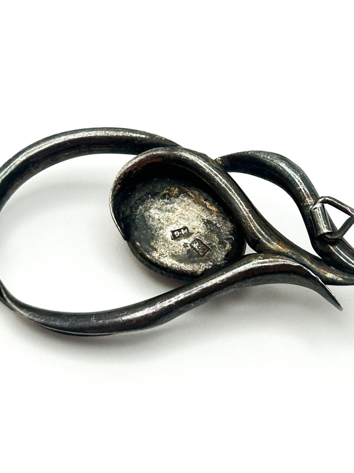 Vintage Baltic Amber 925 Sterling Silver Mid-Century Modernist Brooch Marked MG