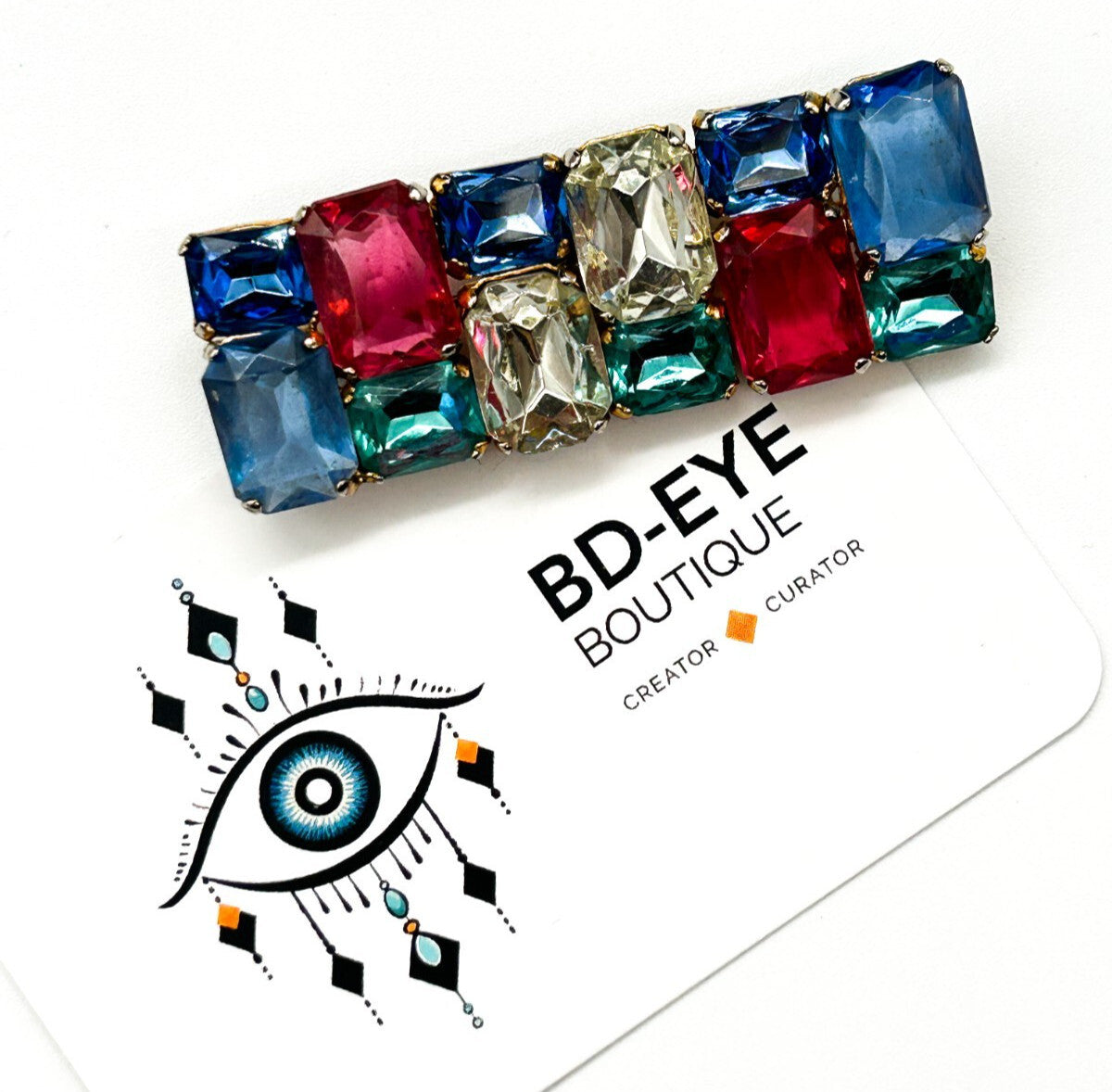 Antique Art Deco Czech Glass Rhinestone Bar Brooch Multicolour C Clasp 6cm