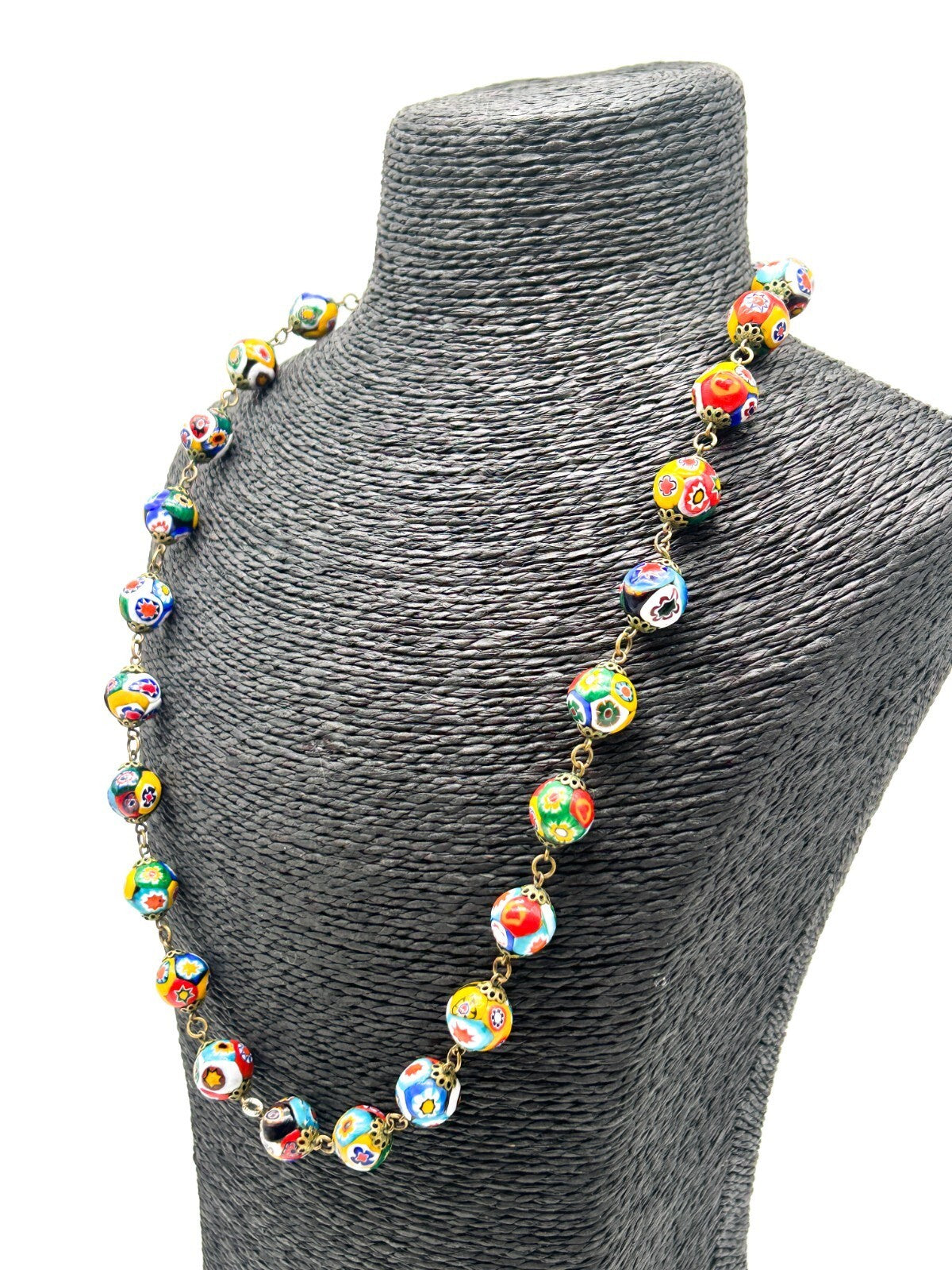 Vintage Murano Glass Millefiori Flower Multicoloured Necklace Floral Venetian