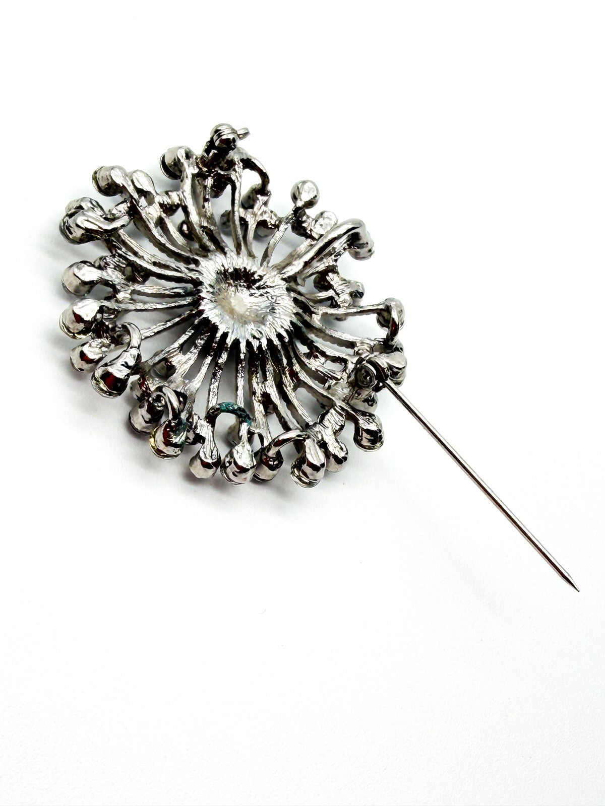 Vintage Rhinestone Starburst Pendant Brooch Silver Tone Crystal Spray Pin 5cm