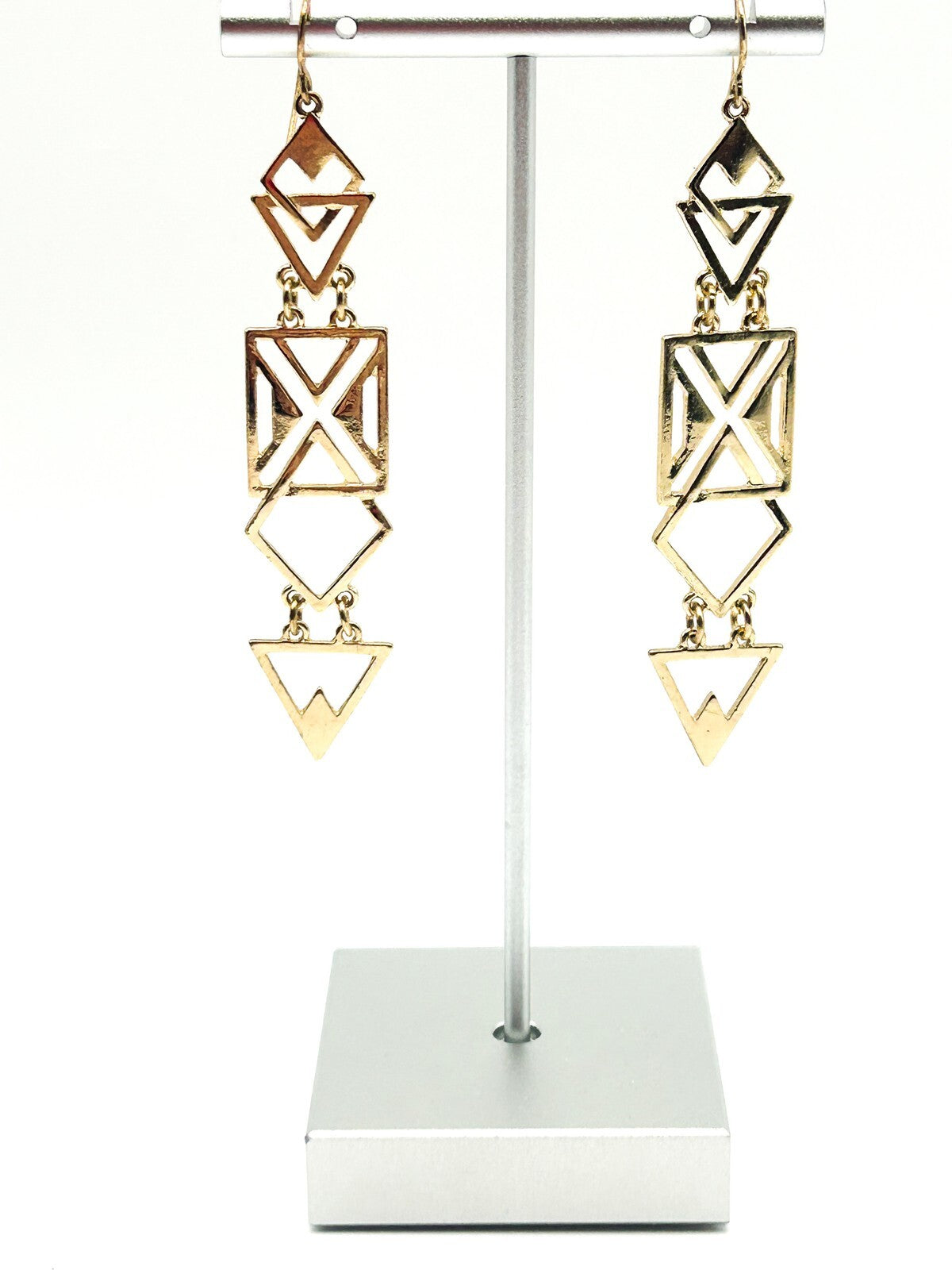 Gold Tone Articulated Geometric Dangle Earrings