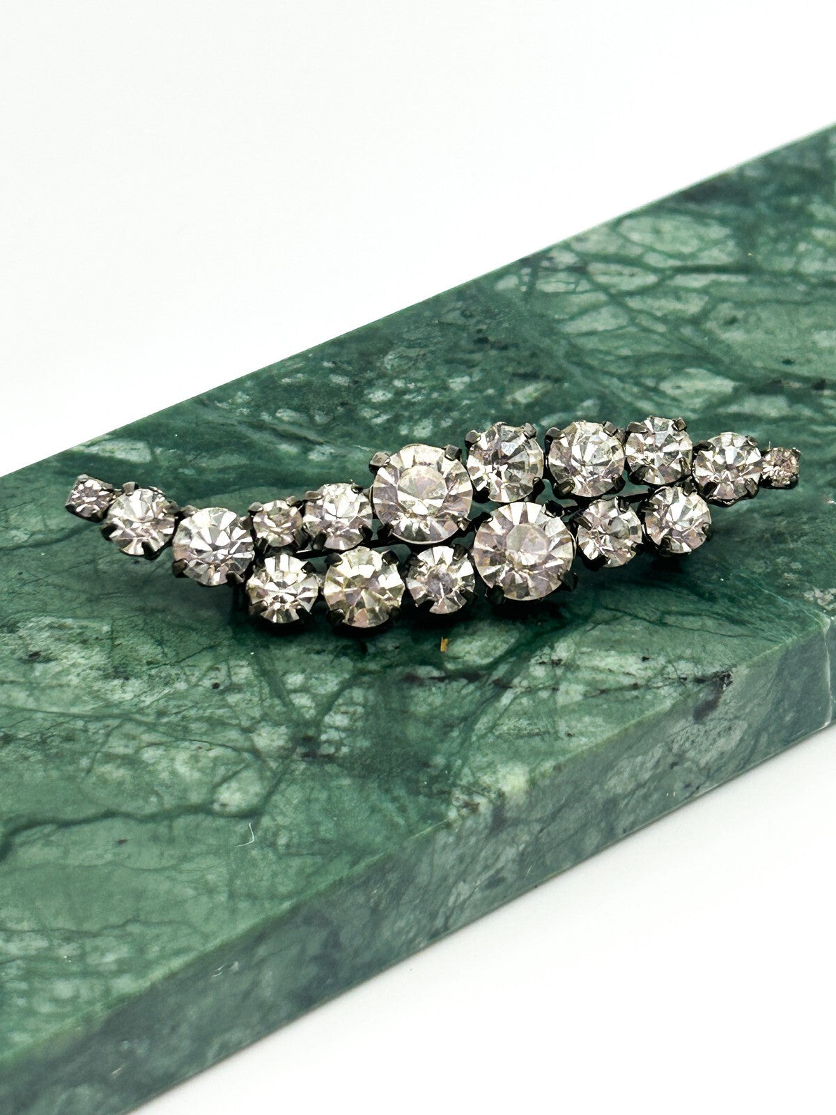 Vintage Rhinestone Bar Brooch Curved Pin Minimal Classic