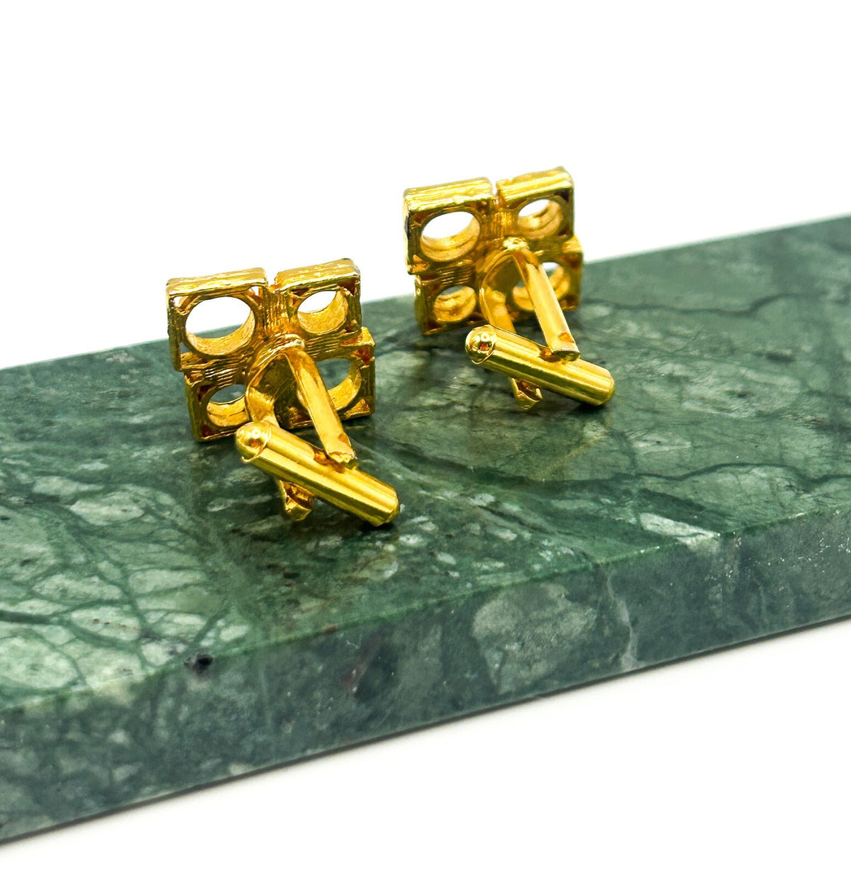 Gold Tone Geometric Square Cufflinks with Circular Cut-Out Design