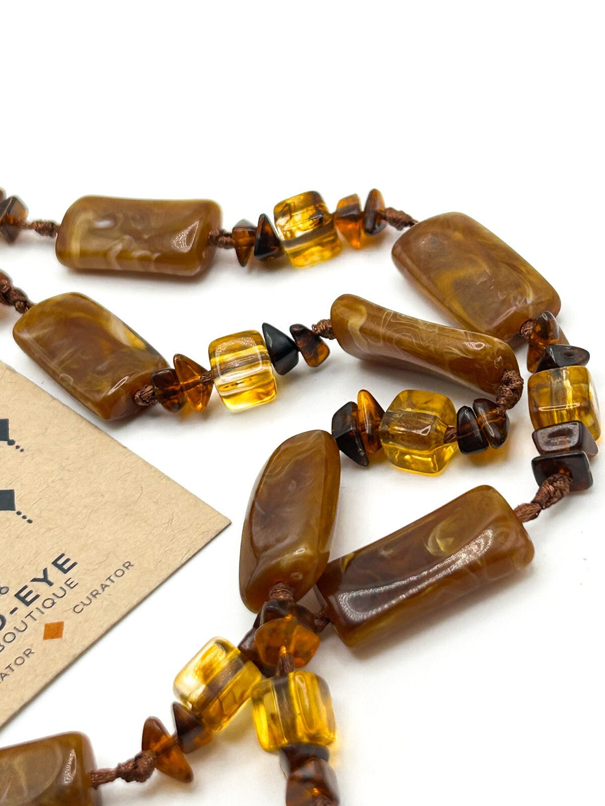 Vintage Toffee Swirl Long Bead Necklace – 46in / 51g
