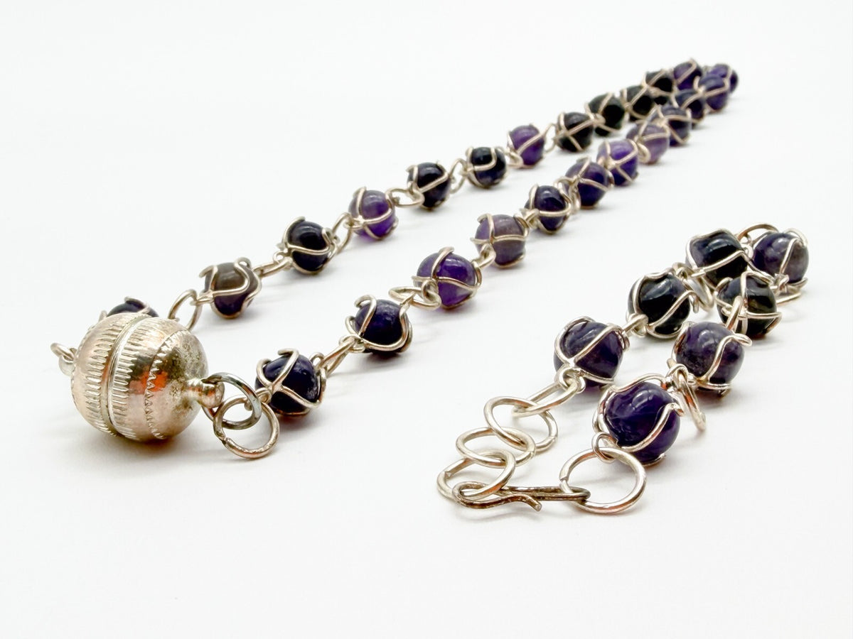 Amethyst Necklace & Bracelet Set Wire Wrapped Purple Gemstone Chain 20.5”