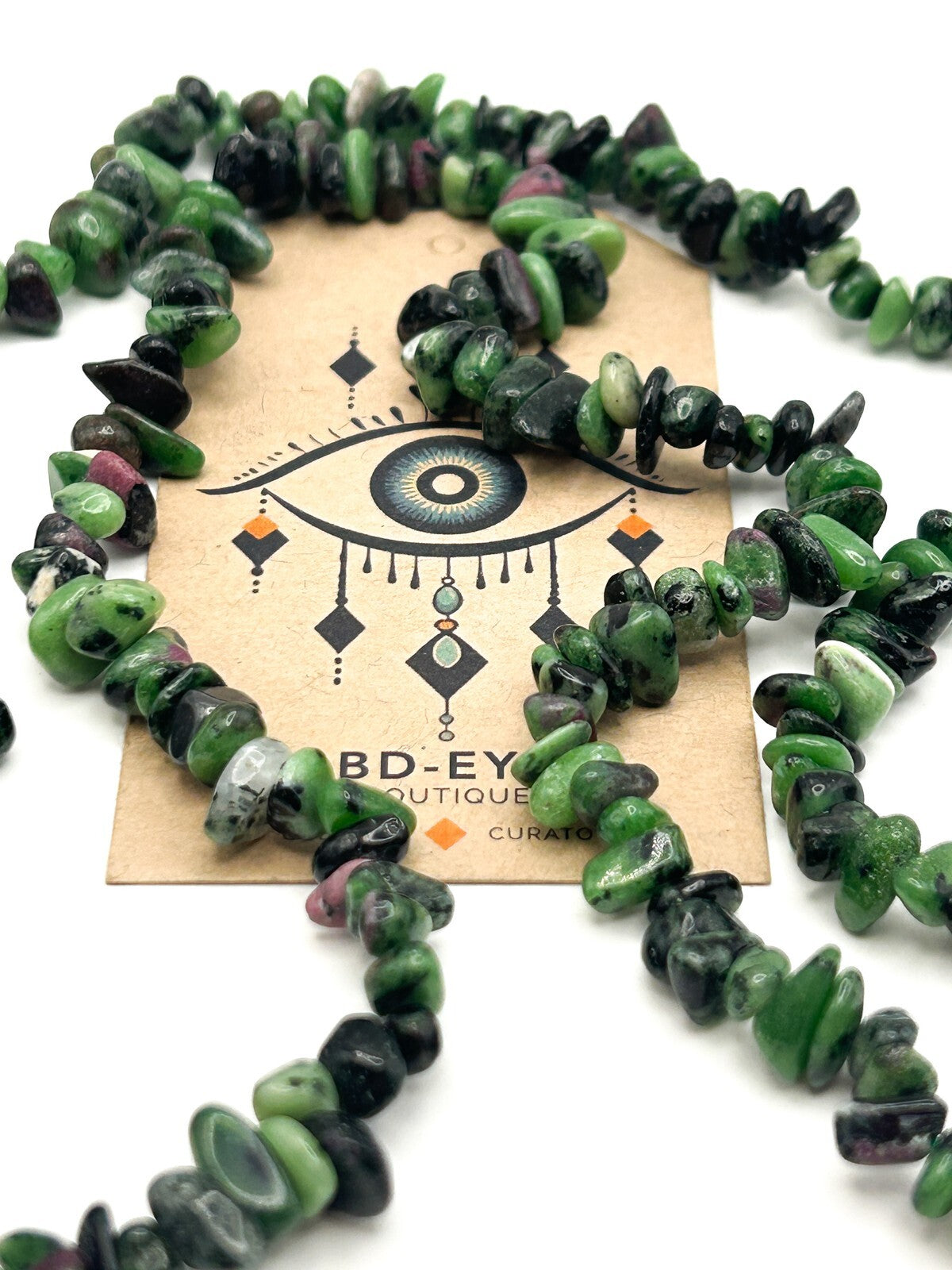 Ruby in Zoisite Gemstone Chip Necklace – Long Natural Stone Strand