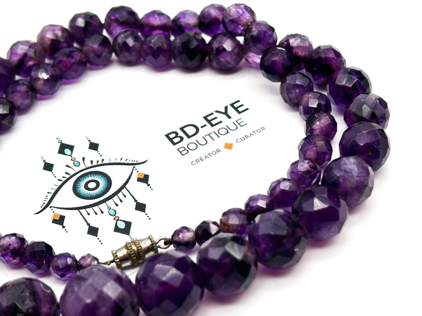 Vintage Graduated Faceted Amethyst Bead Necklace – Purple Gemstone Strand 23.5”