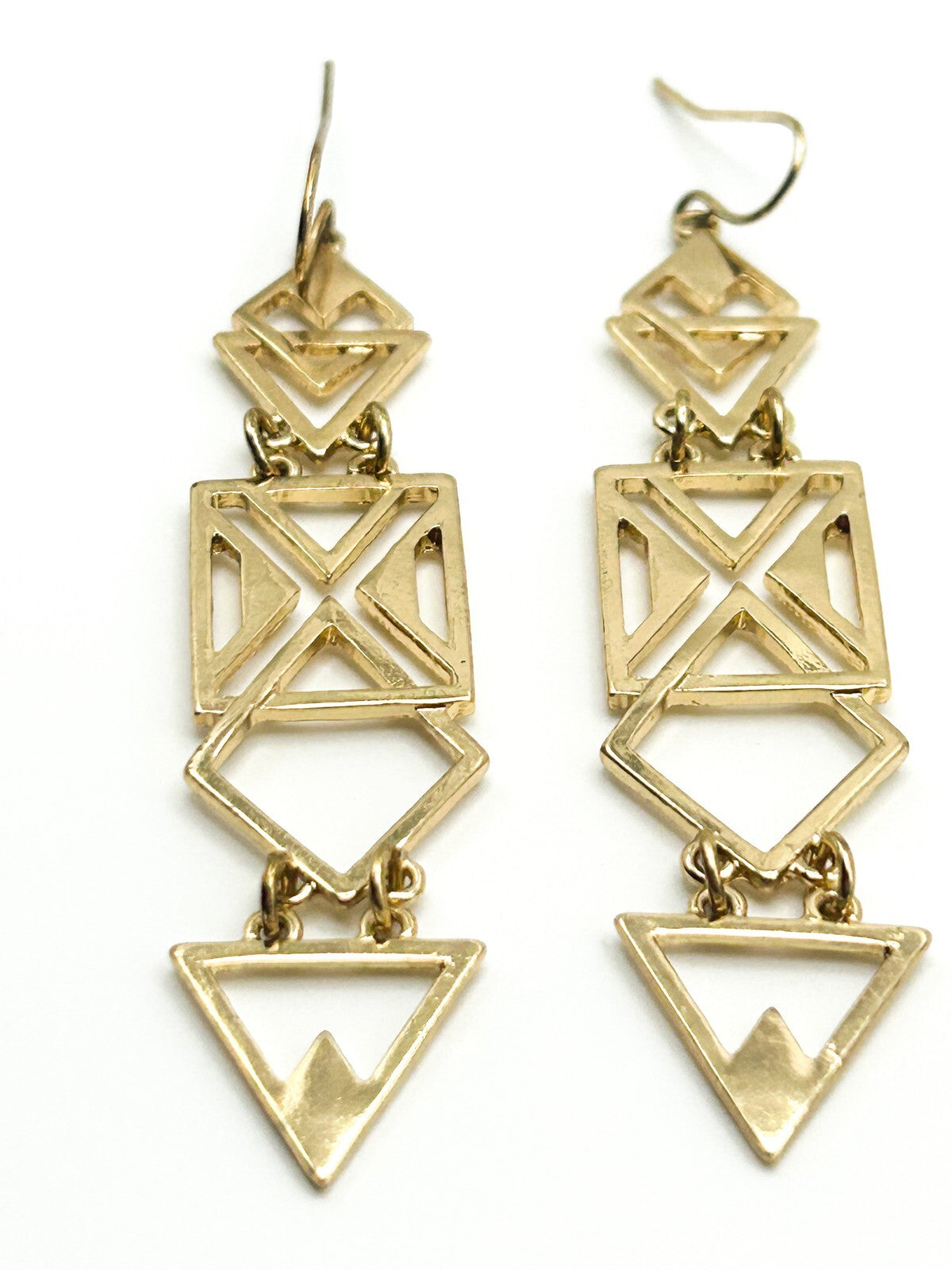Gold Tone Articulated Geometric Dangle Earrings