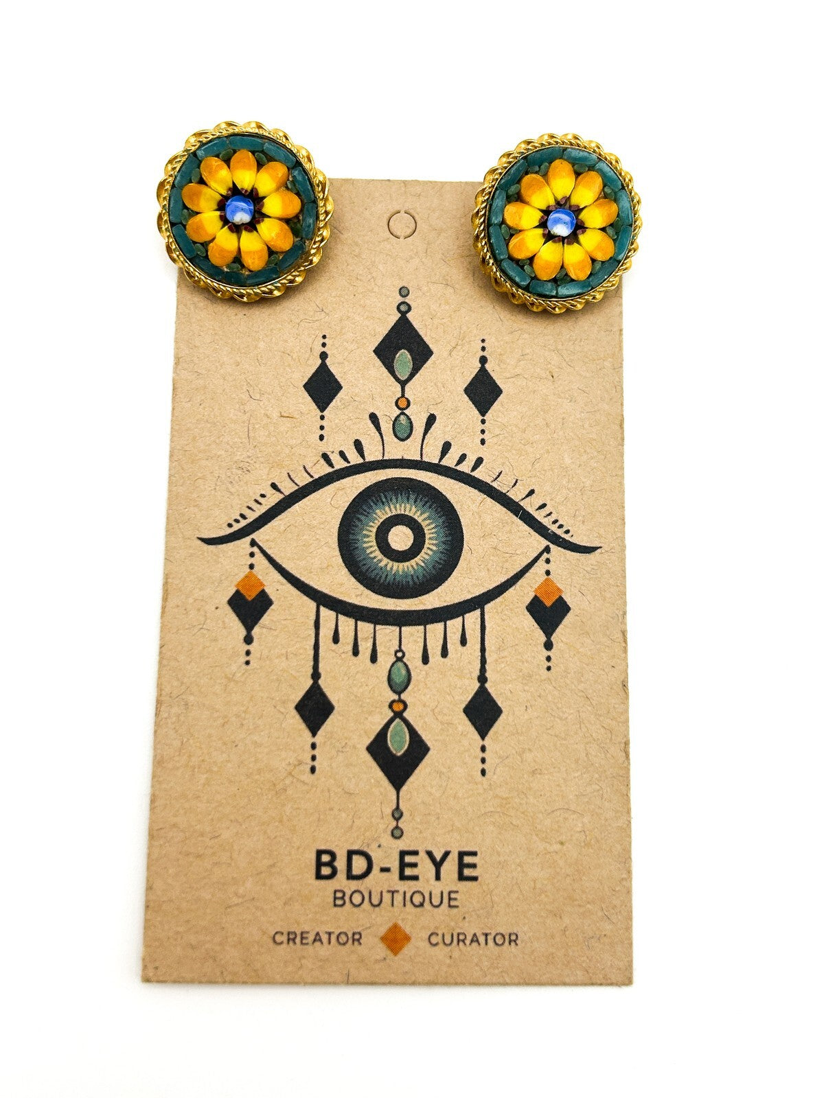 Italian Micro Mosaic Floral Clip-On Earrings with Yellow Daisy Design